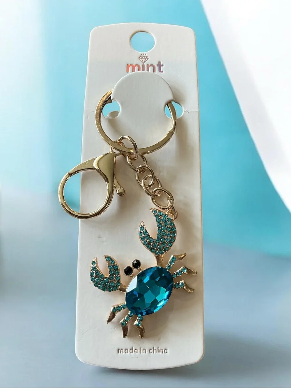 Rhinestone Keychain Bundle of 3 Crystal Bear, Teal Crab & RWB Flag Keychain NWOT